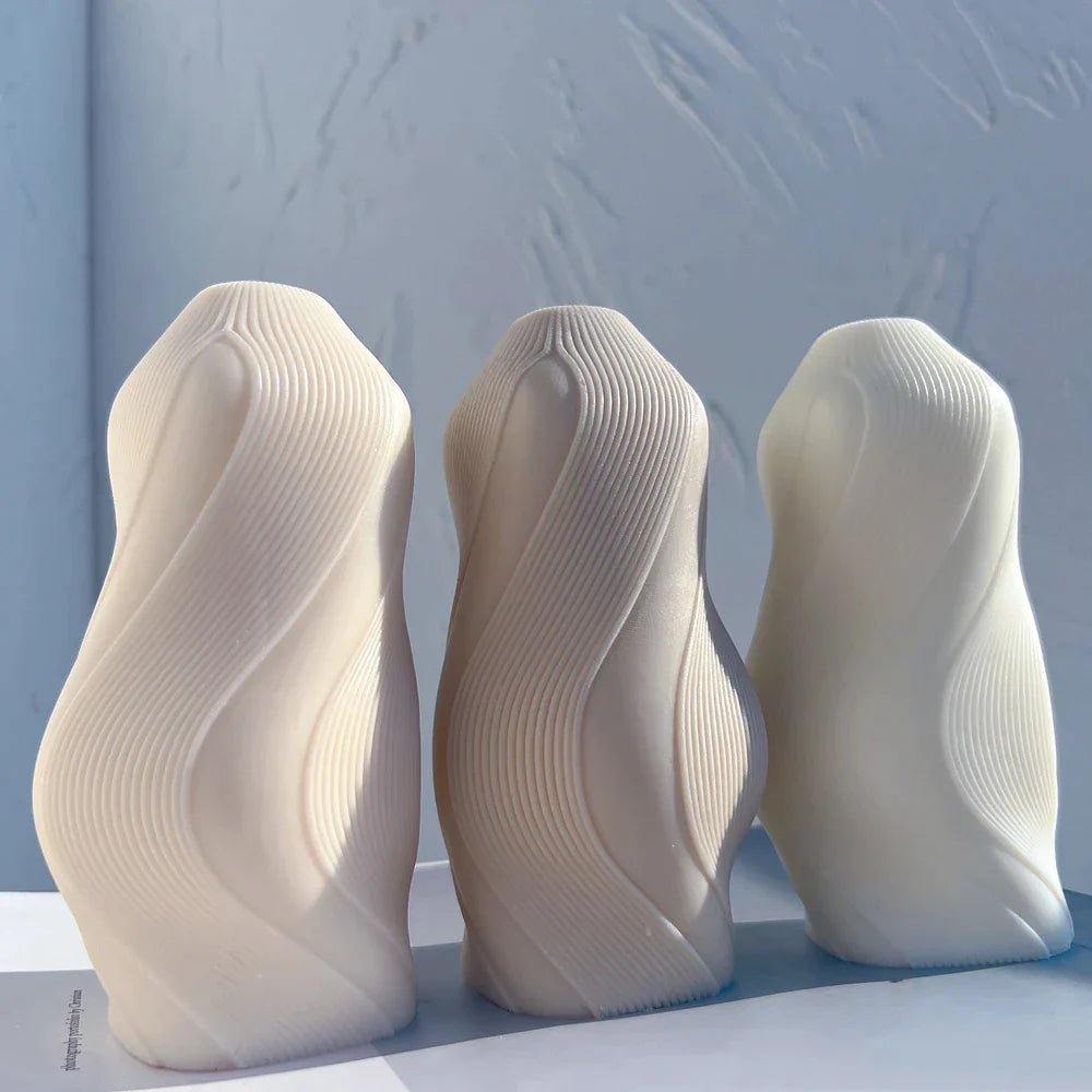 Unique Wave Twirl Ribbed Candle Mold