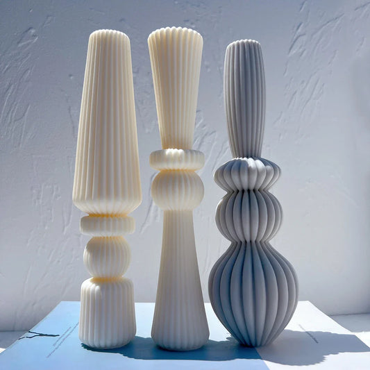 Geometric Abstract Decorative Striped Tall Candle Silicone Mold