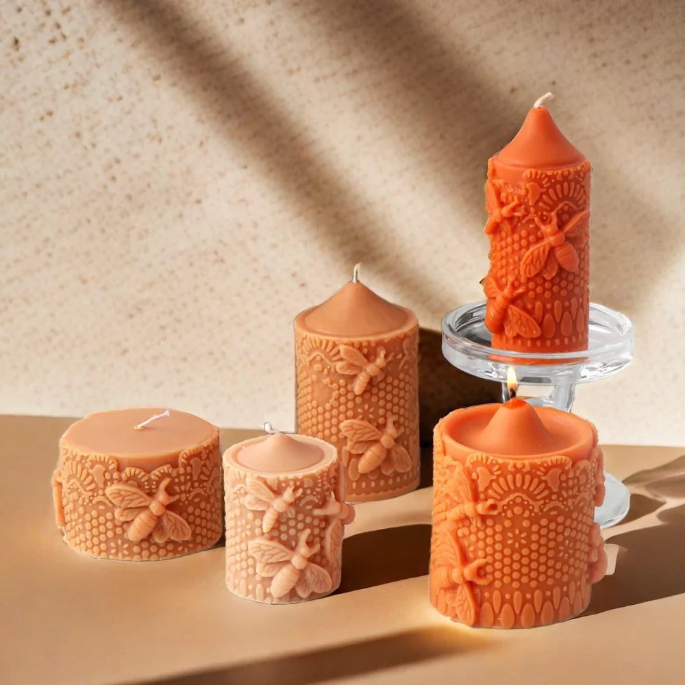 Embossed Bee Pillar Candle Silicone Mold