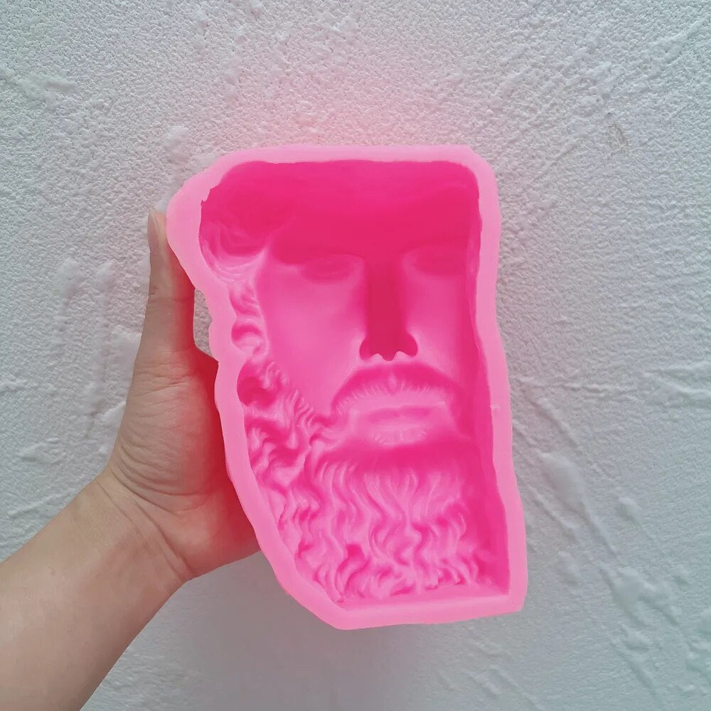 Greek Half Head Beard Man Sculpture Silicone Candle Mold