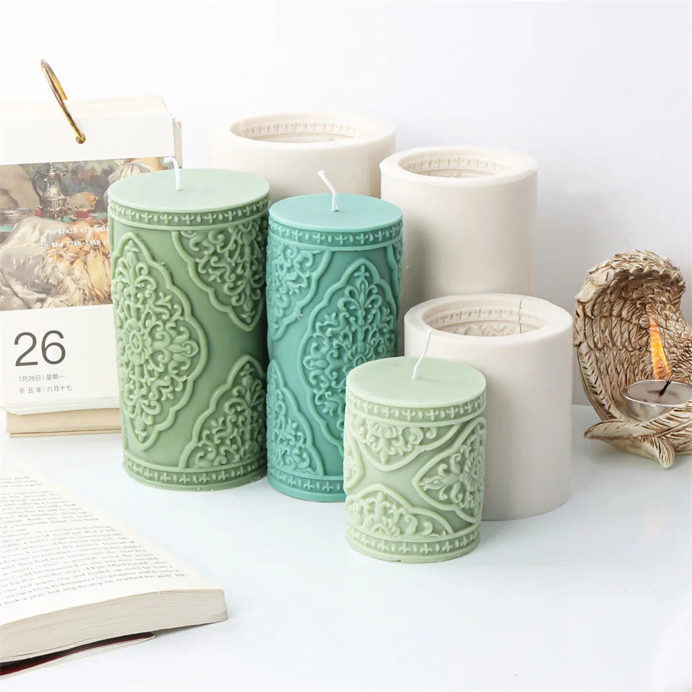 Vintage Embossed Column Cylinder Candle Molds