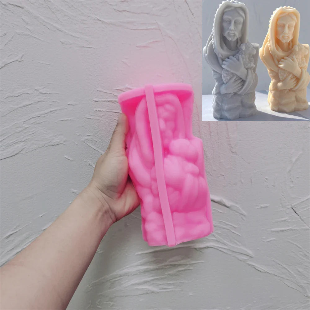 Jesus Christ Holding Lamb Statue Unique Silicone Candle Mold