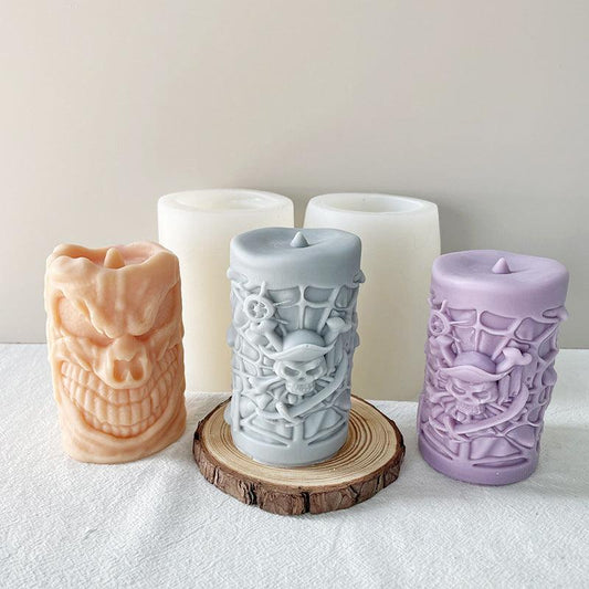 3D Devil Face Skull Cylindrical Candle Mold