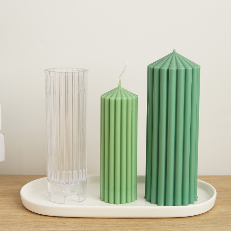 Striped Cylindrical Acrylic Candle Mold