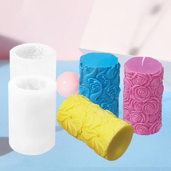 Floral Pattern Cylinder Scented Candle Silicone Mold Candles molds