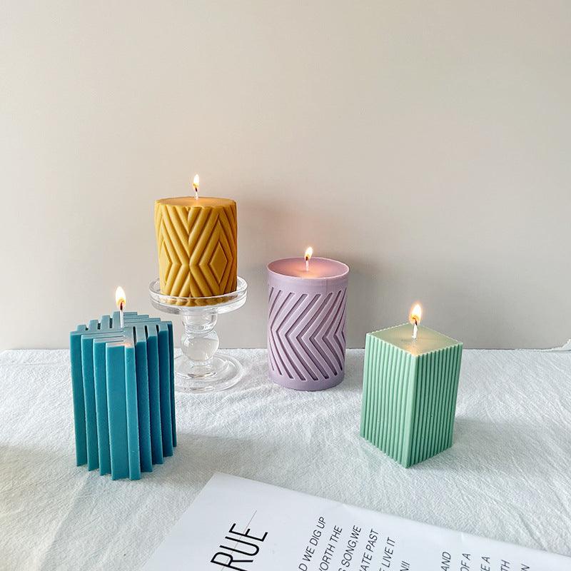 Geometric Stripes Waves and Diamond Pillar Candle Silicone Mold Candles molds