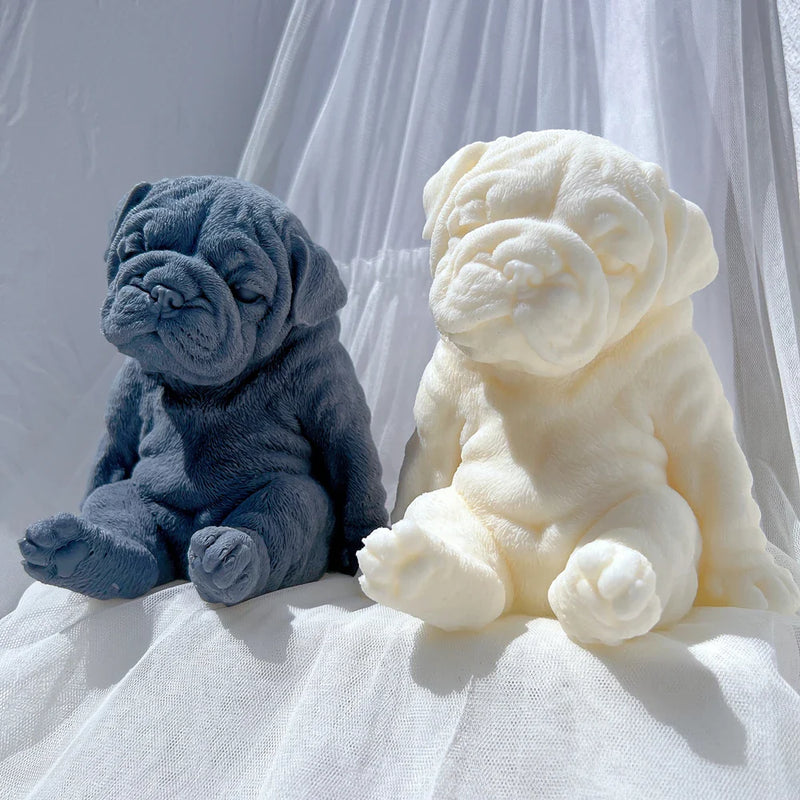 Sitting Sleeping Bulldog Puppy Candle Mold