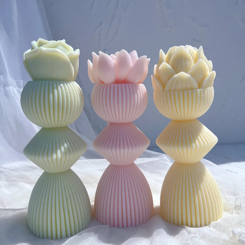 Lotus Flower Ribbed Pillar Candle Mold