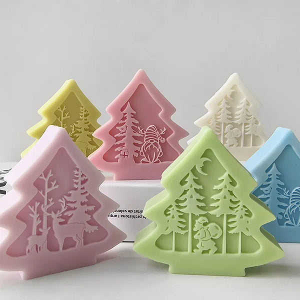 3D Christmas Tree Santa Elk Aromatherapy Silicone Candle Mold