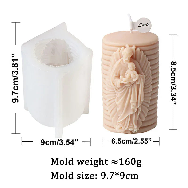 Jesus and Virgin Cylinderical Striped Candle Silicone Mold