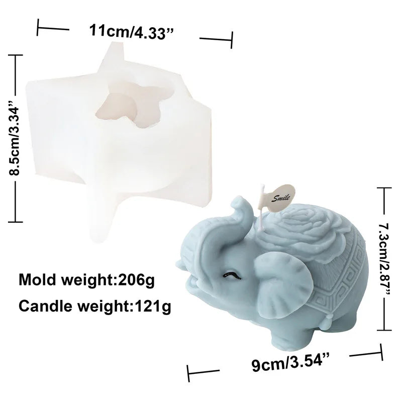 3D Playful Elephant Candle Silicone Mold