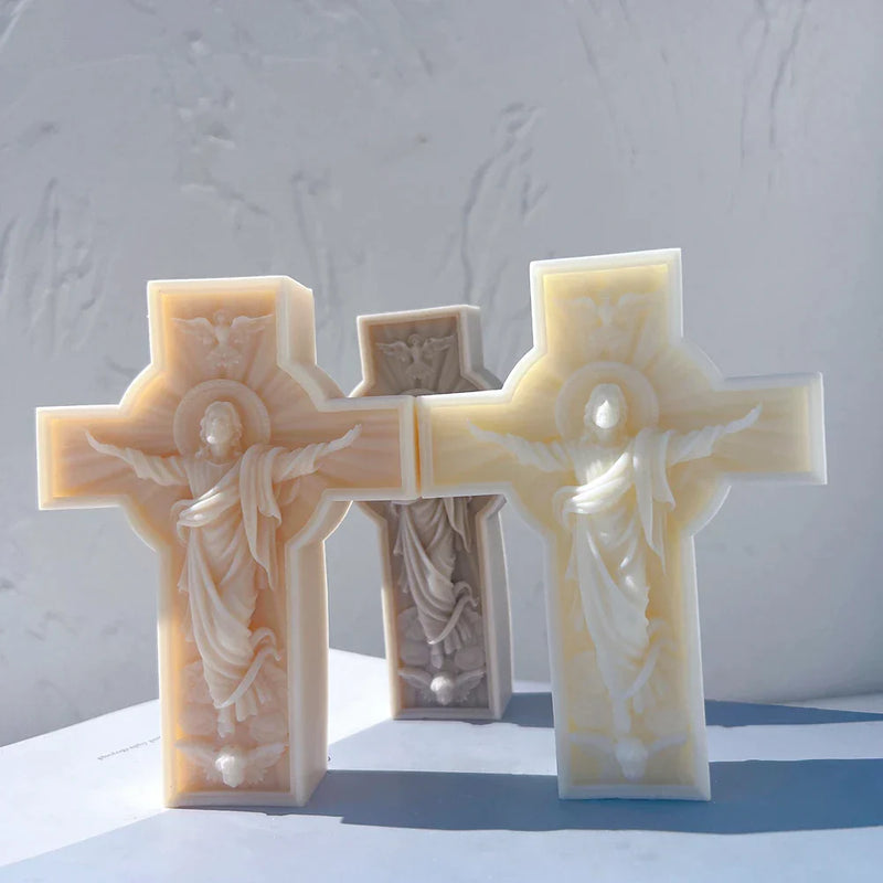 Jesus Statue Cross Candle Mold Silicone