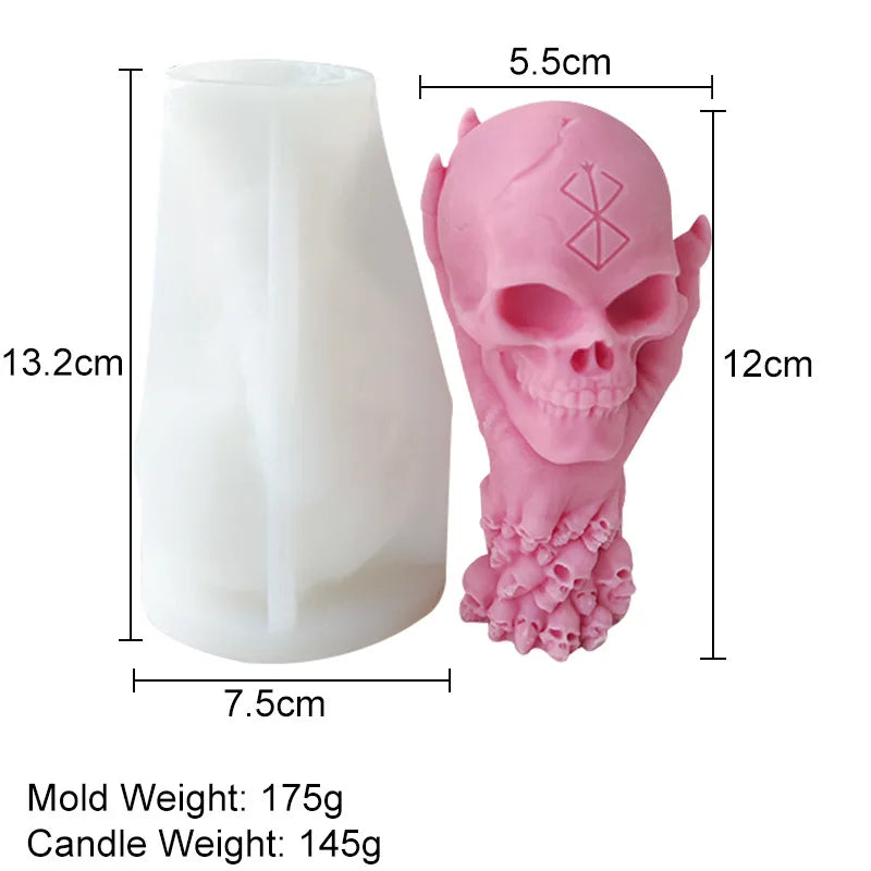 Large Hand Held Skull Candle Mold for Halloween DIY