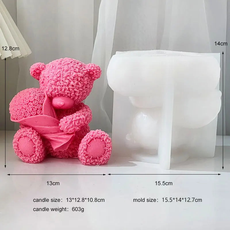 Bear with Bookeh and Heart Silicone Candle Mold