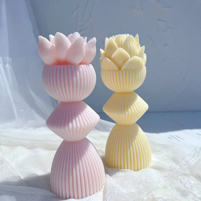 Lotus Flower Ribbed Pillar Candle Mold