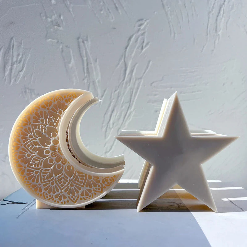 Mandala Crescent Moon and Star Candle Mold