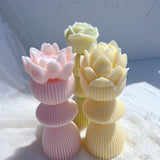 Lotus Flower Ribbed Pillar Candle Mold