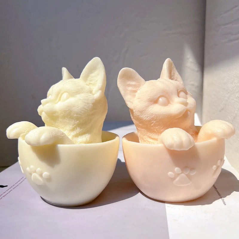 Cute Cup Cat Candle Mold Silicone