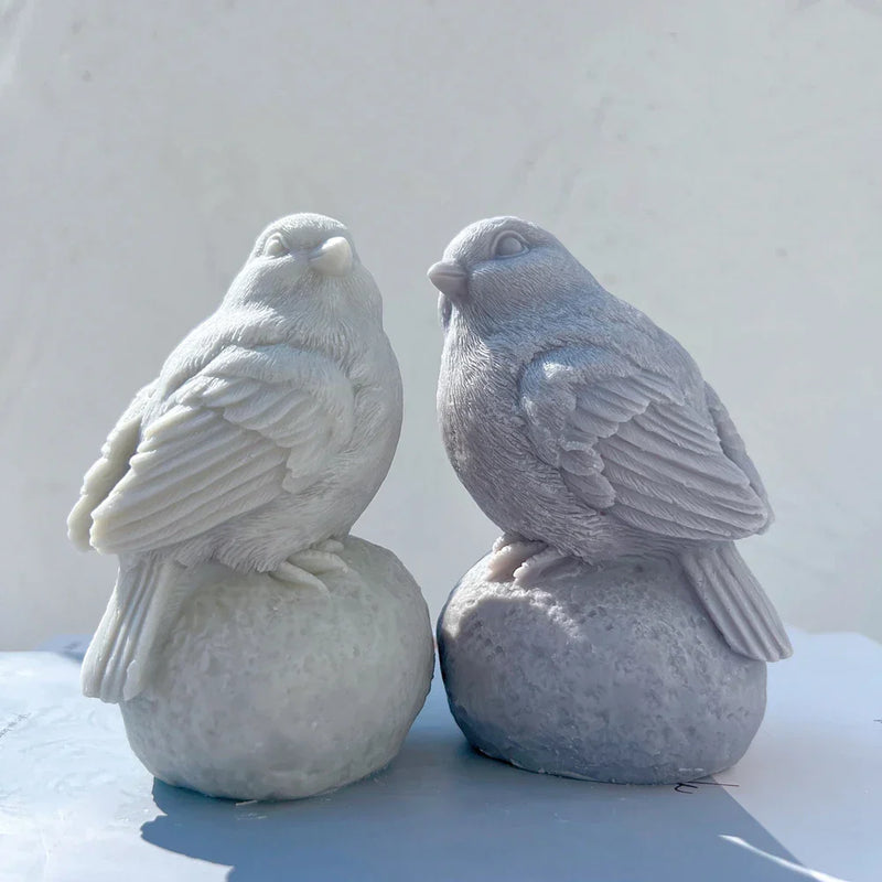 Sitting On Stone Bird Silicone Candle Mold