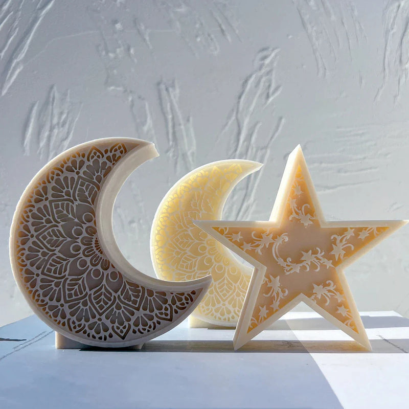 Mandala Crescent Moon and Star Candle Mold