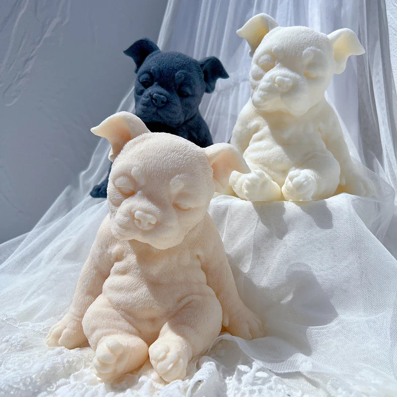 Sitting Sleeping Boston Terrier Puppy Candle Mold