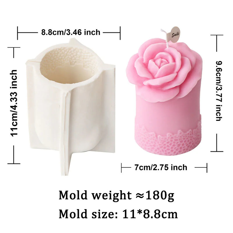 Lace Peony Square Pillar and Rose Cylindrical Silicone Candle Mold