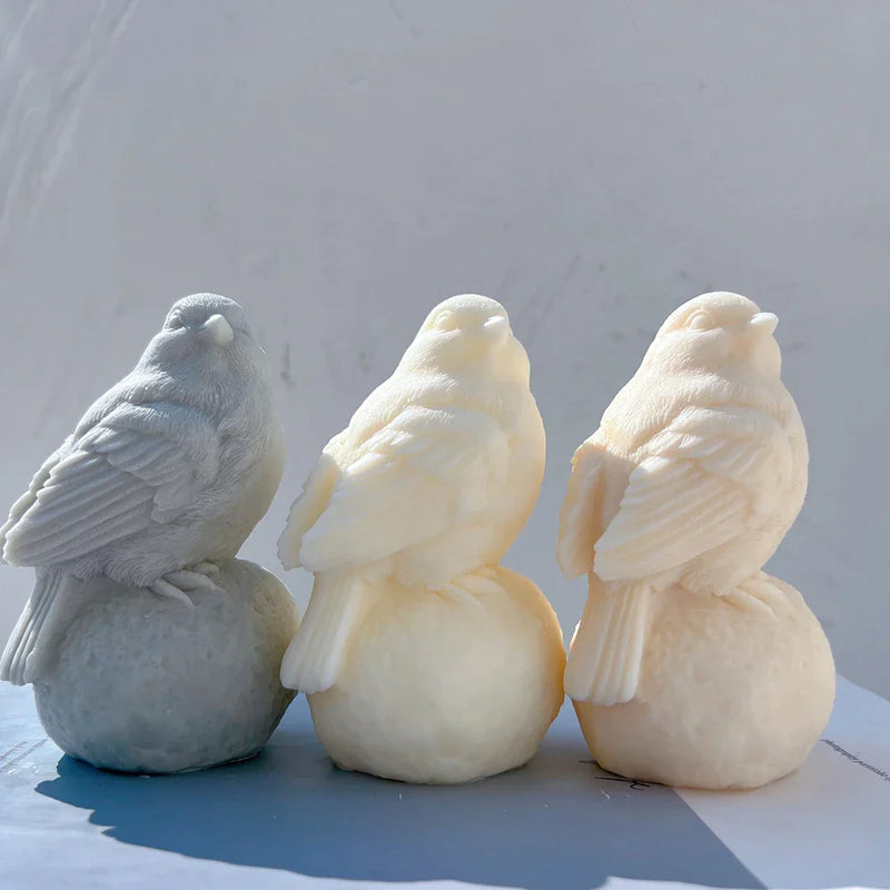 Sitting On Stone Bird Silicone Candle Mold