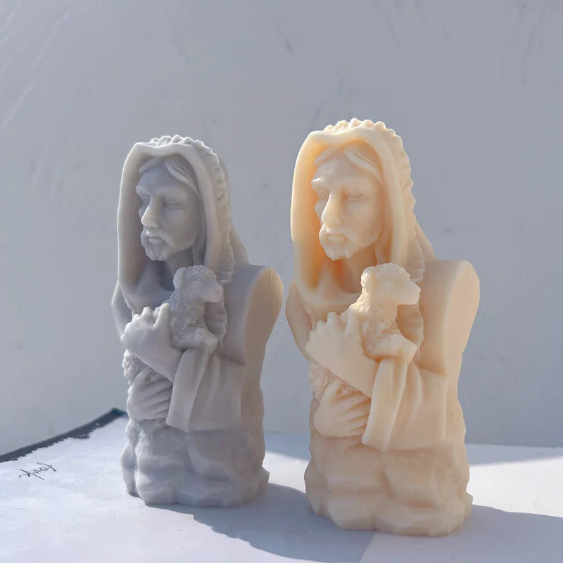 Jesus Christ Holding Lamb Statue Unique Silicone Candle Mold