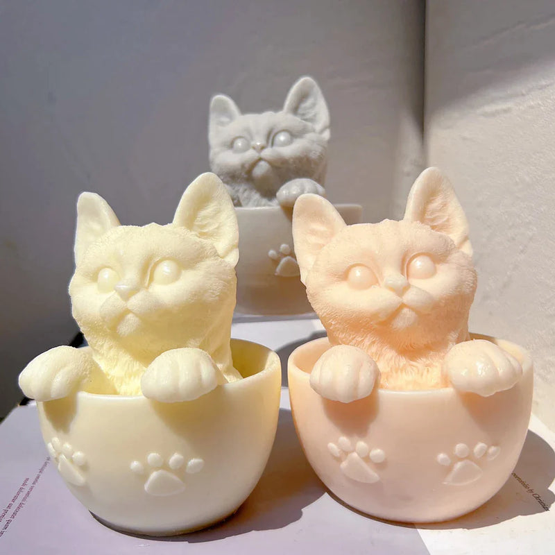 Cute Cup Cat Candle Mold Silicone