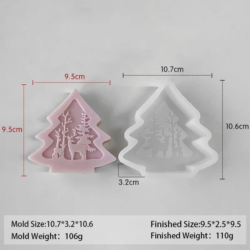 3D Christmas Tree Santa Elk Aromatherapy Silicone Candle Mold