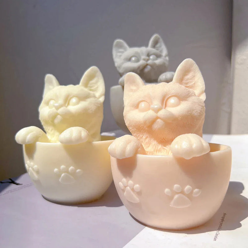 Cute Cup Cat Candle Mold Silicone