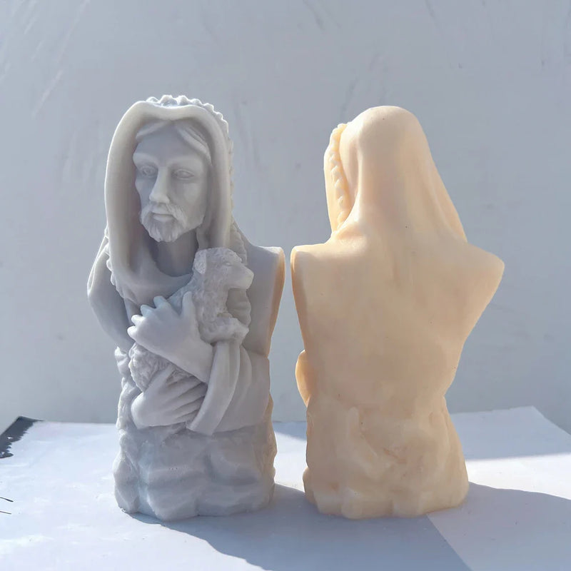 Jesus Christ Holding Lamb Statue Unique Silicone Candle Mold