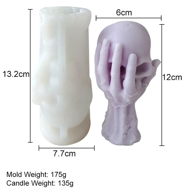 Large Hand Held Skull Candle Mold for Halloween DIY