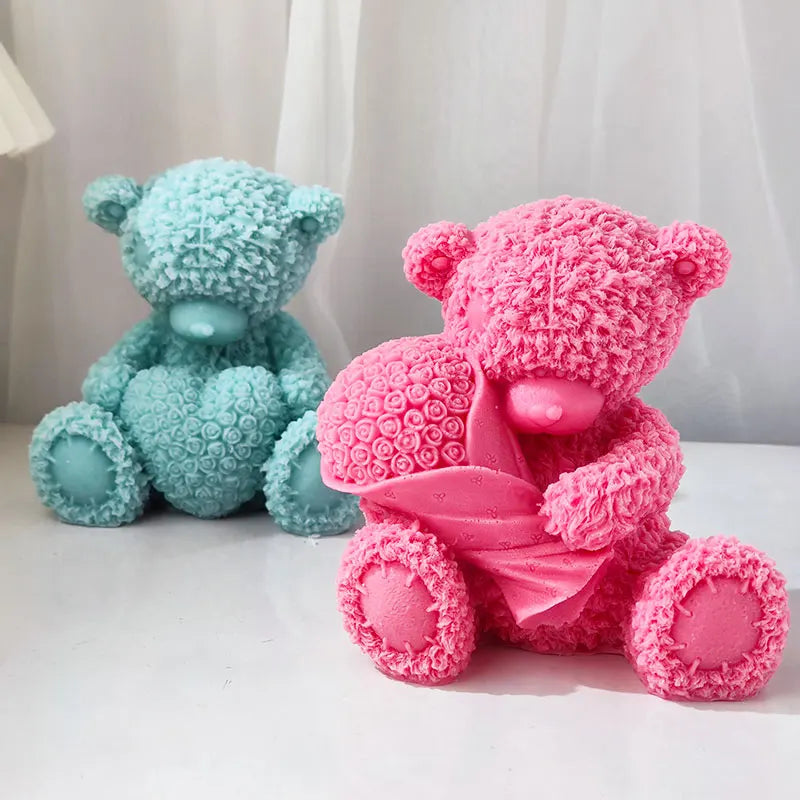 Bear with Bookeh and Heart Silicone Candle Mold