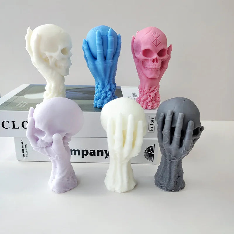 Large Hand Held Skull Candle Mold for Halloween DIY