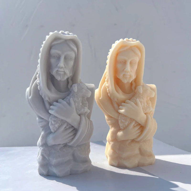 Jesus Christ Holding Lamb Statue Unique Silicone Candle Mold