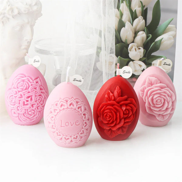 Rose Flower Pattern Egg Shape Candle Silicone Mold