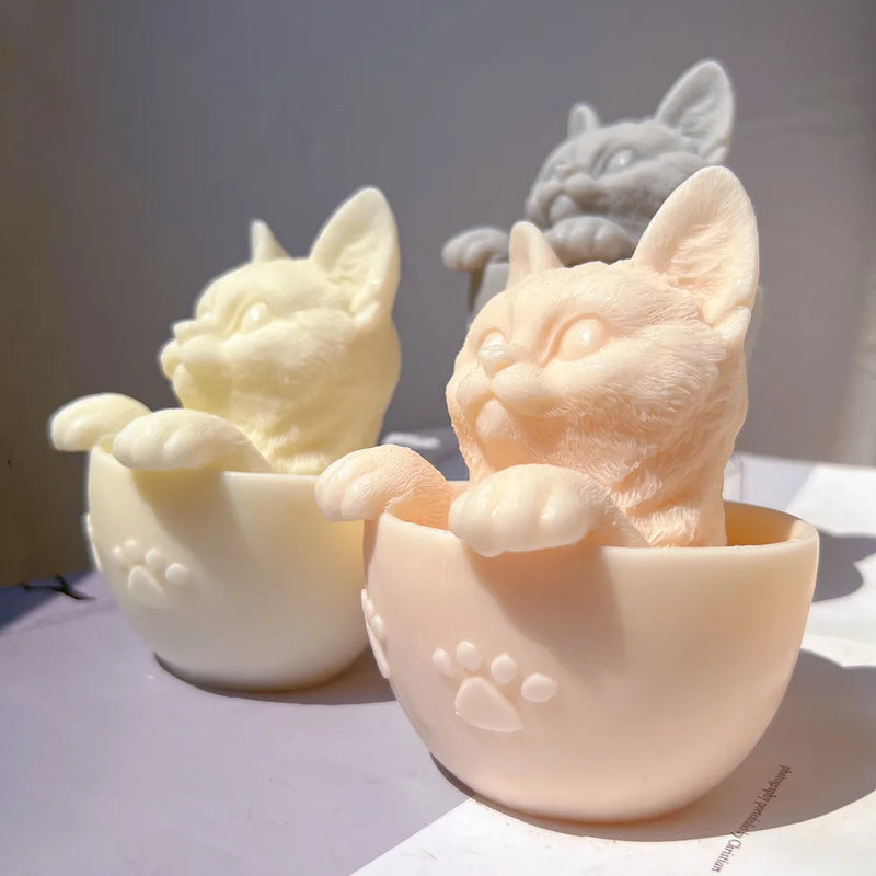 Cute Cup Cat Candle Mold Silicone