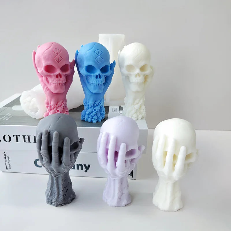 Large Hand Held Skull Candle Mold for Halloween DIY