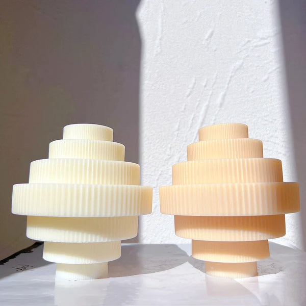 Carved Taper Ribbed Layer Round Silicone Candle Mould