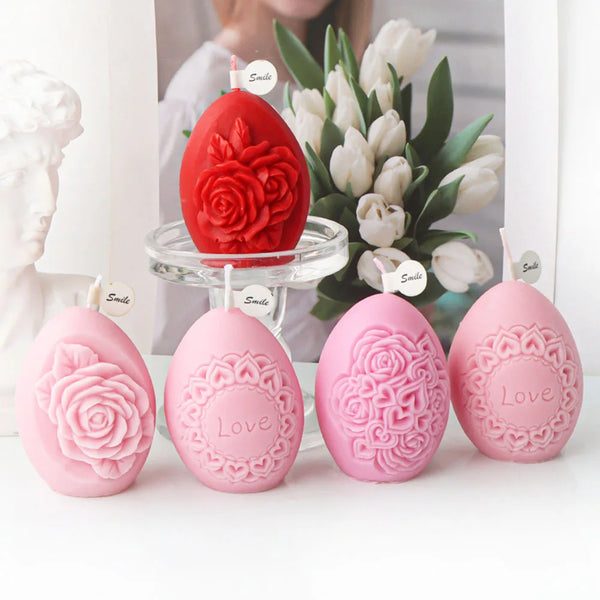 Rose Flower Pattern Egg Shape Candle Silicone Mold