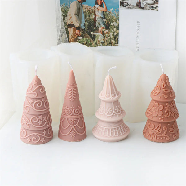 Star Flower Relief Pattern Cone-shaped Christmas Tree Candle Mold