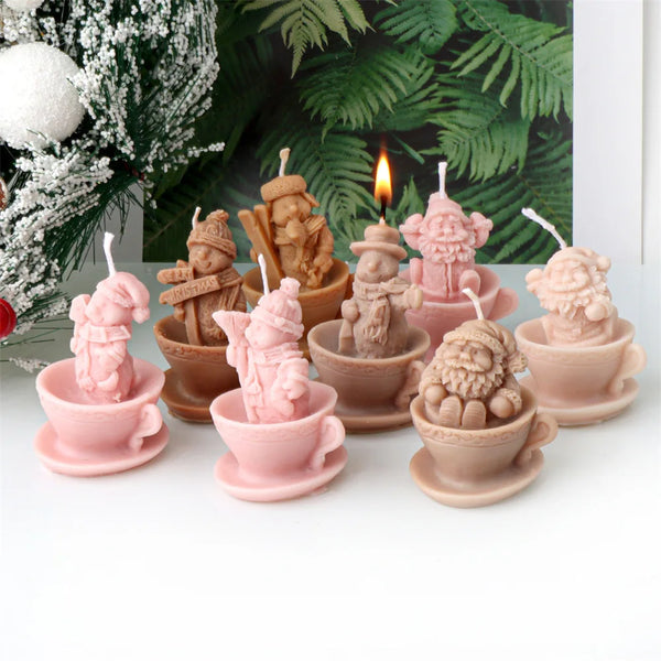 Christmas Mini Santa Cups Silicone Candle Mold - 8 Style