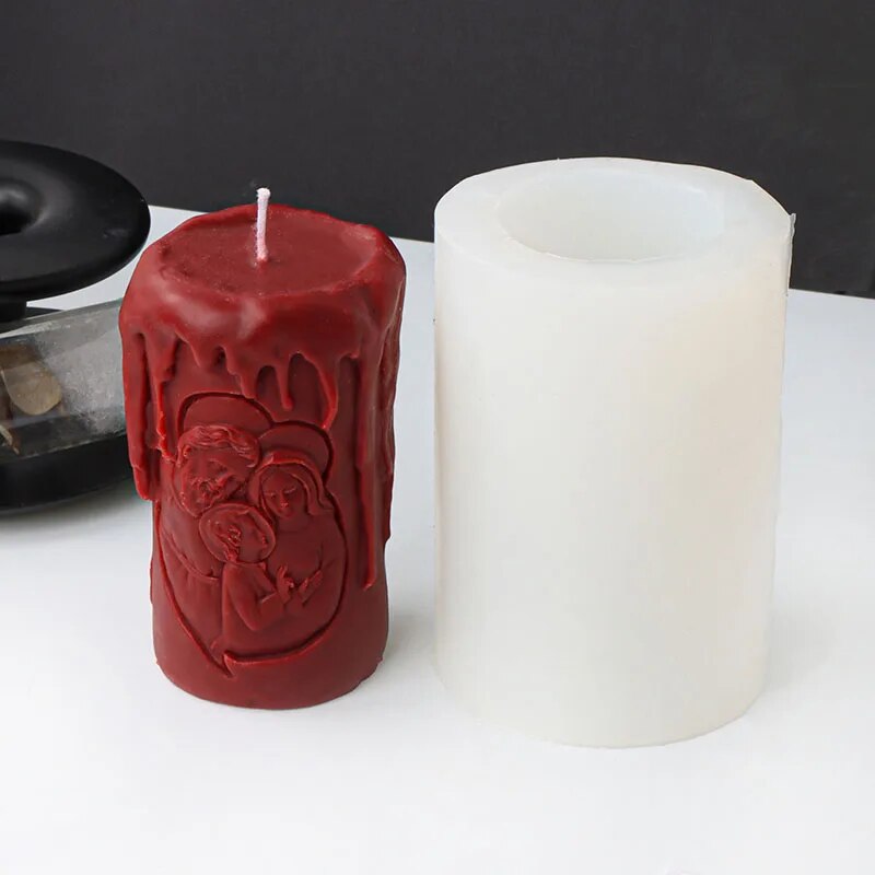 Cylindrical Jesus Family Candle Mold