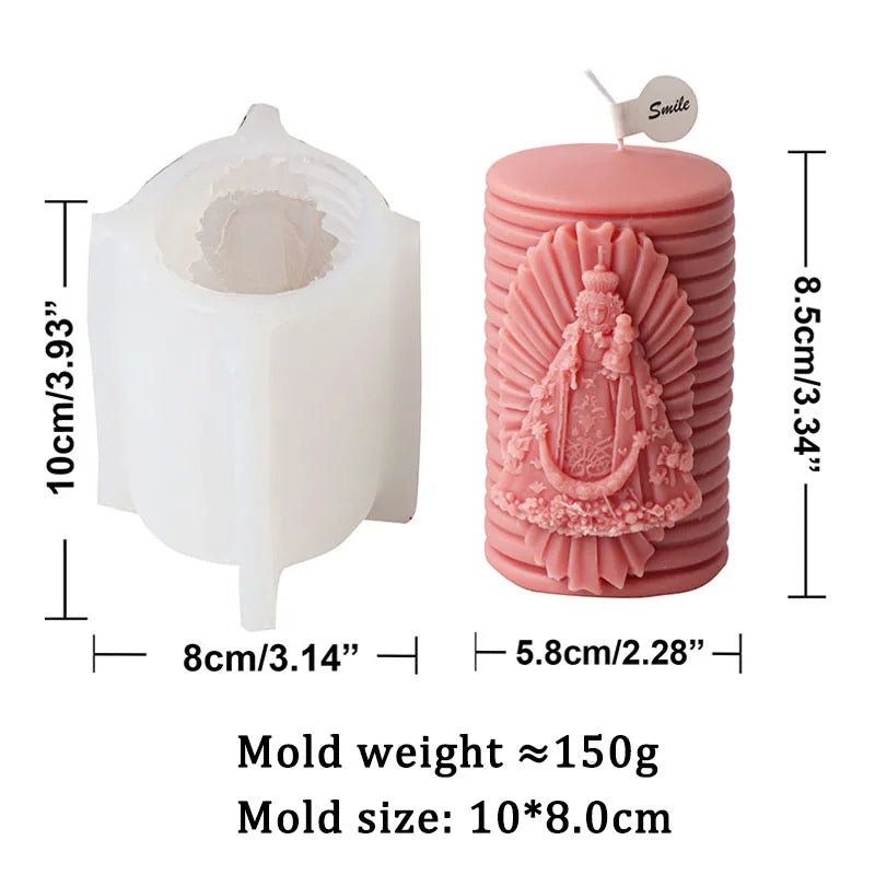 Jesus and Virgin Cylinderical Striped Candle Silicone Mold