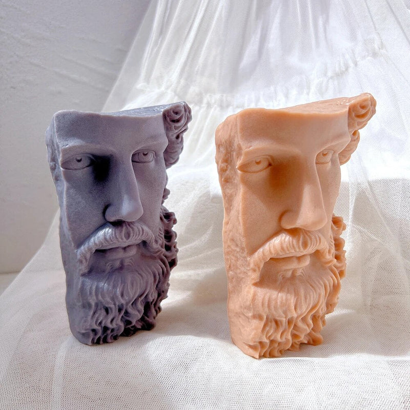 Greek Half Head Beard Man Sculpture Silicone Candle Mold