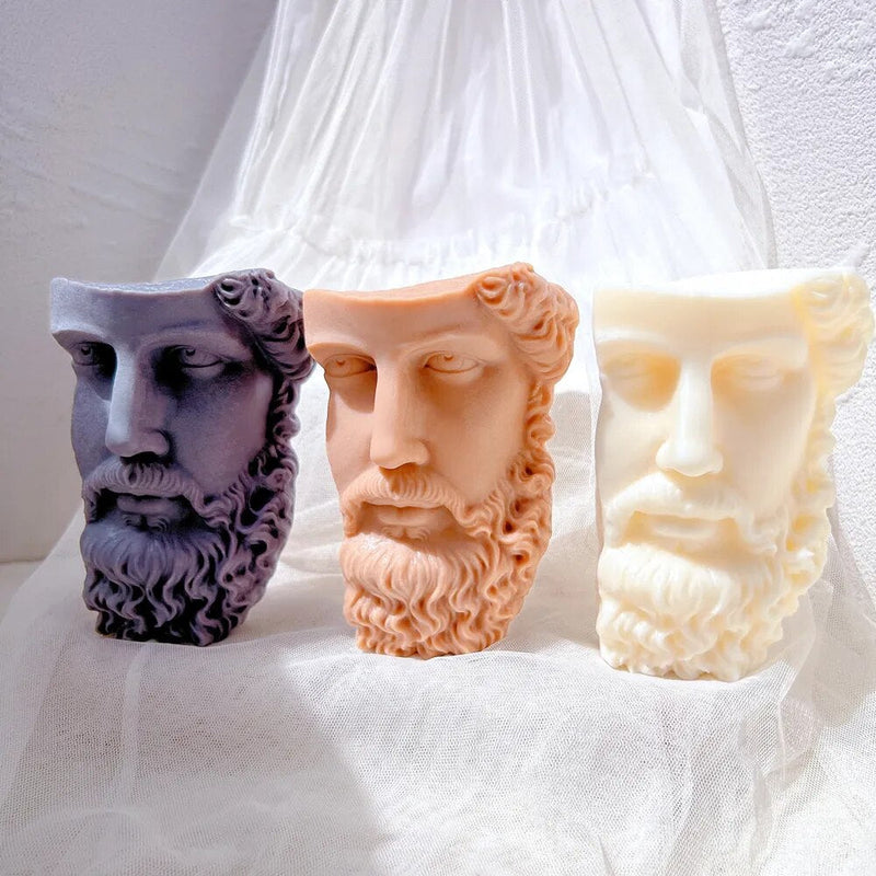 Greek Half Head Beard Man Sculpture Silicone Candle Mold