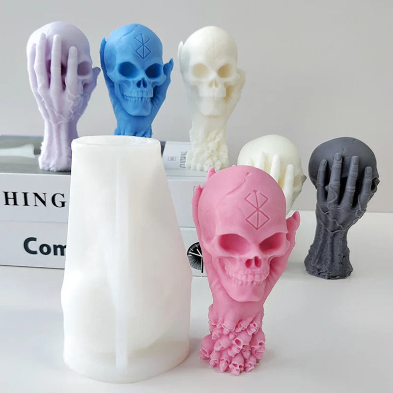 Large Hand Held Skull Candle Mold for Halloween DIY