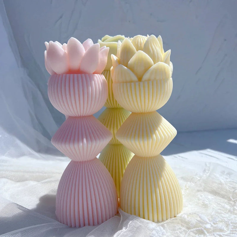 Lotus Flower Ribbed Pillar Candle Mold