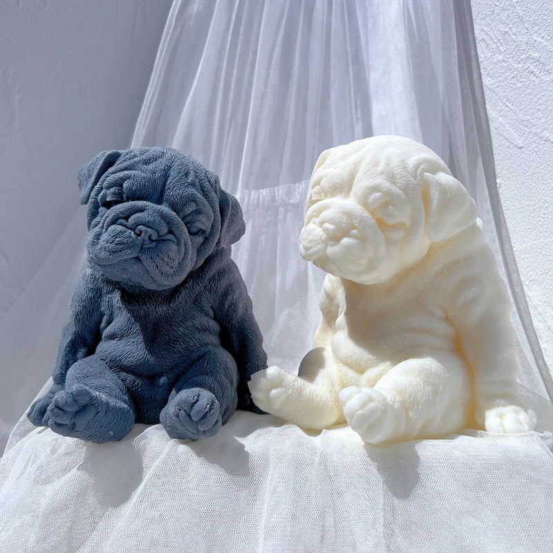 Sitting Sleeping Bulldog Puppy Candle Mold